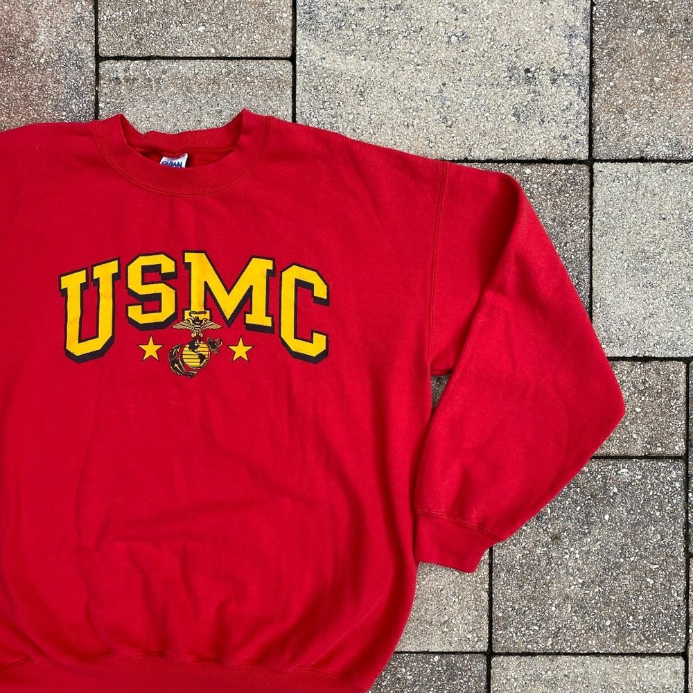 Vintage Style USMC Red Military Marines Sweater Size Large